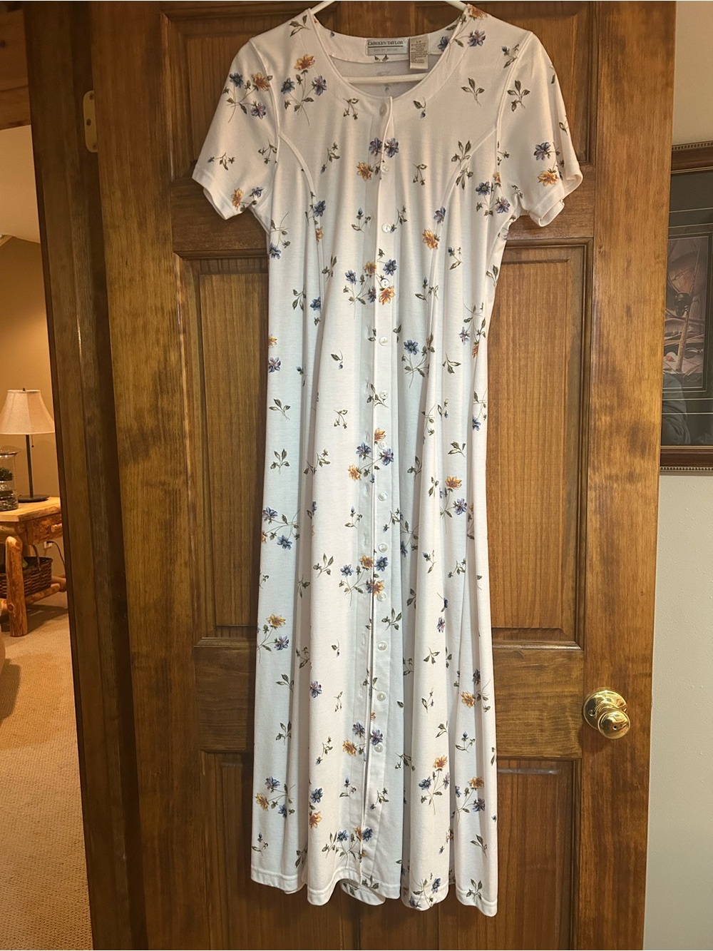 Carolyn Taylor Cream Maxi Dress with Blue and Mustard Floral Print